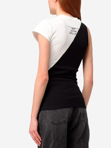 MM6 MAISON MARGIELA T-shirt asimettrica nera e bianca