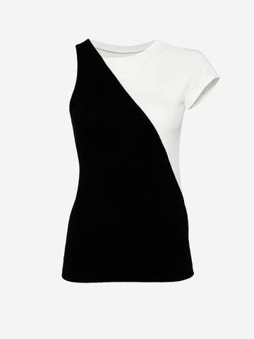 MM6 MAISON MARGIELA T-shirt asimettrica nera e bianca