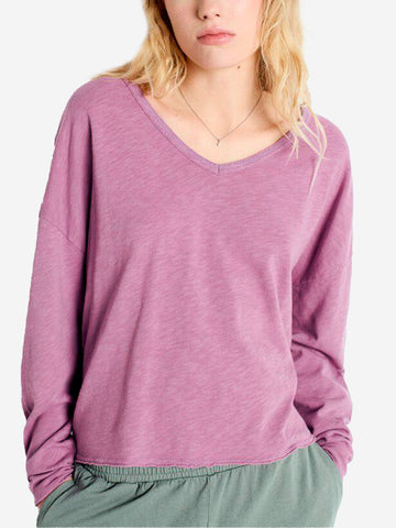 T-shirt maniche lunghe lilla Sonoma con scollo a V