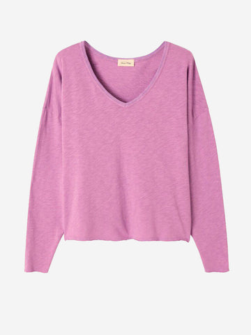 T-shirt maniche lunghe lilla Sonoma con scollo a V