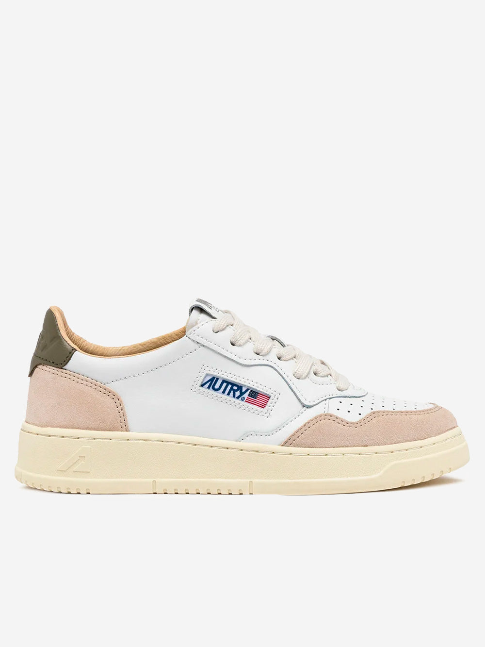 AUTRY M Medalist Low in pelle bianca e verde e suede beige Bianco verde Urbanstaroma