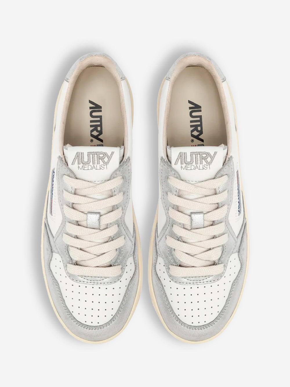 AUTRY W Medalist Platform Low in pelle bianca e argento Bianco argento Urbanstaroma