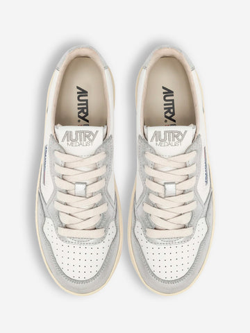 AUTRY W Medalist Platform Low in pelle bianca e argento Bianco argento