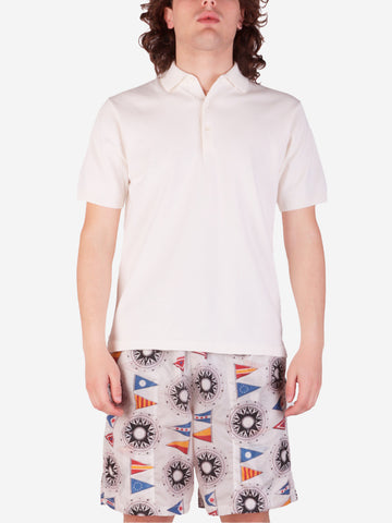BEAMS PLUS Polo panna in maglia 12g Panna