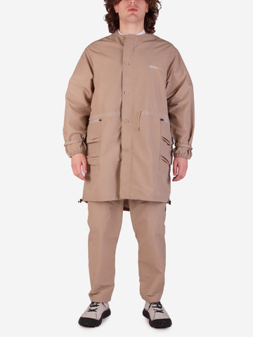 Collarless coat in nylon beige