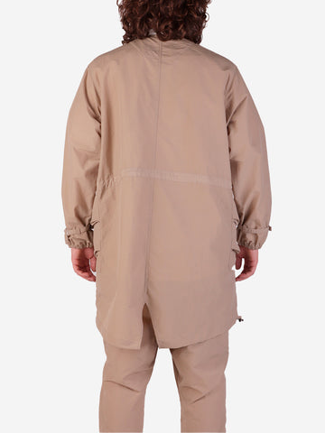 Collarless coat in nylon beige