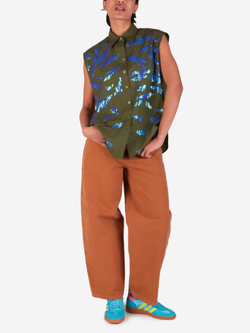 ESSENTIEL ANTWERP Camicia senza maniche verde con pailettes Verde