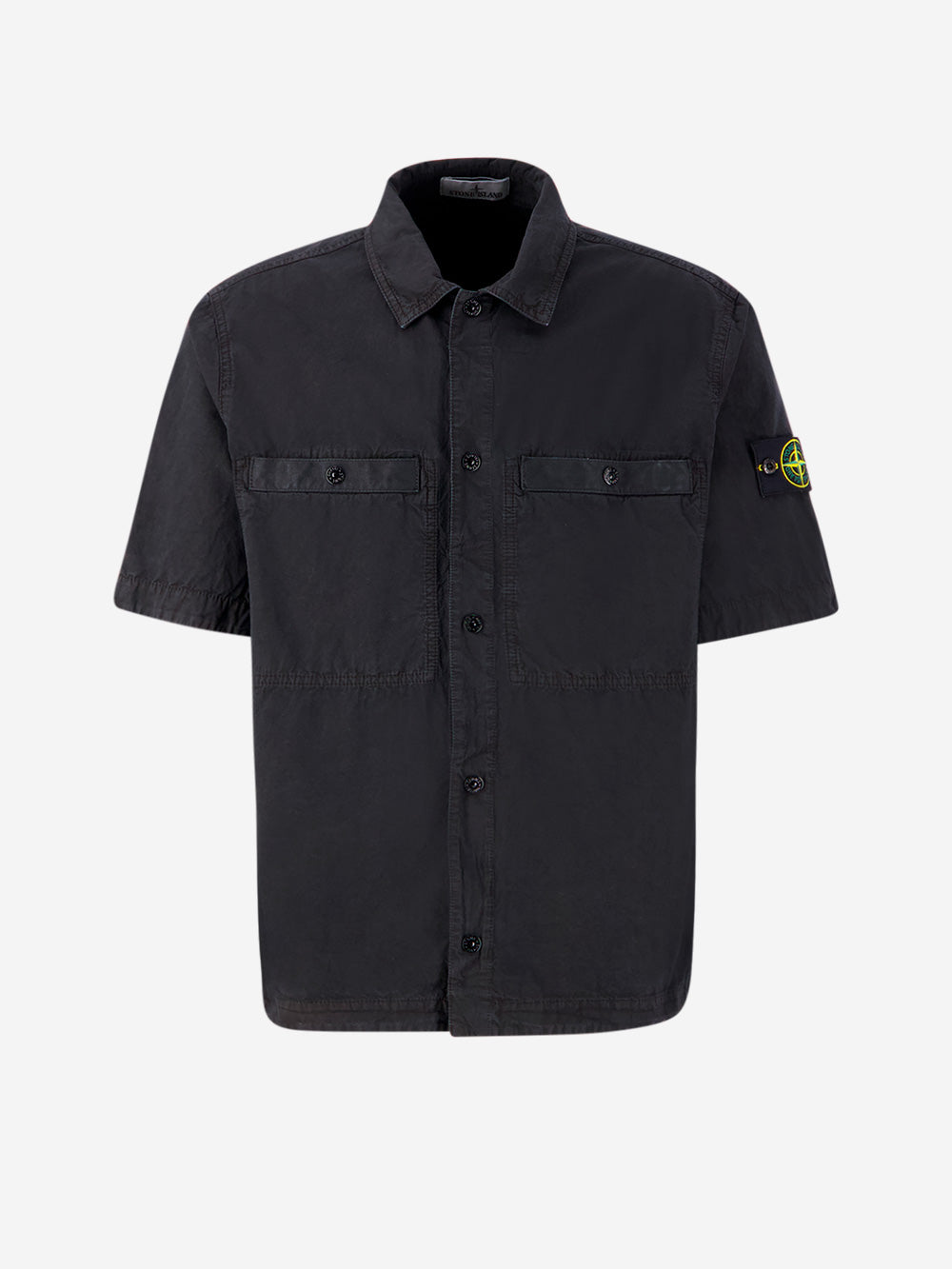 STONE ISLAND Oveshirt maniche corte nera con logo Compass Nero Urbanstaroma