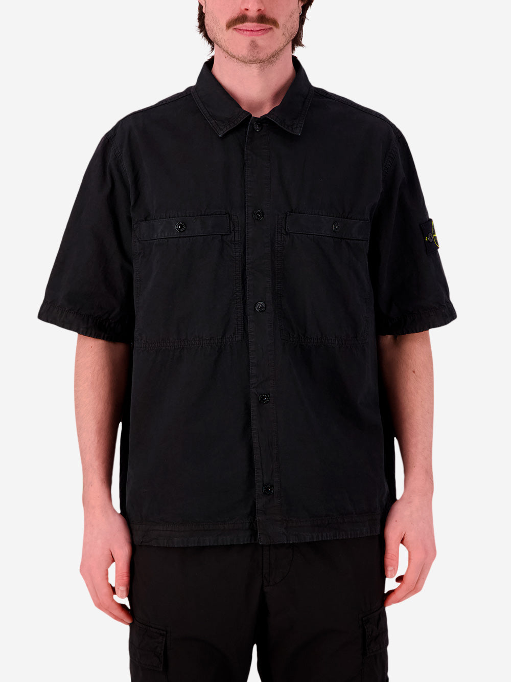 STONE ISLAND Oveshirt maniche corte nera con logo Compass Nero Urbanstaroma