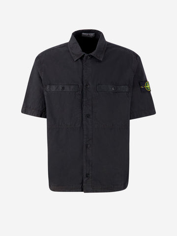 STONE ISLAND Oveshirt maniche corte nera con logo Compass Nero