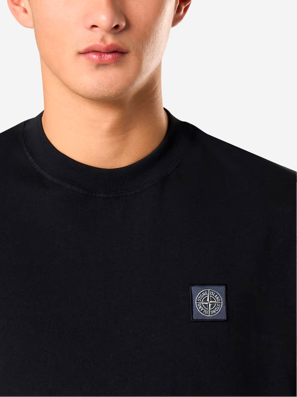 STONE ISLAND T-shirt nera in jersey di cotone Nero Urbanstaroma