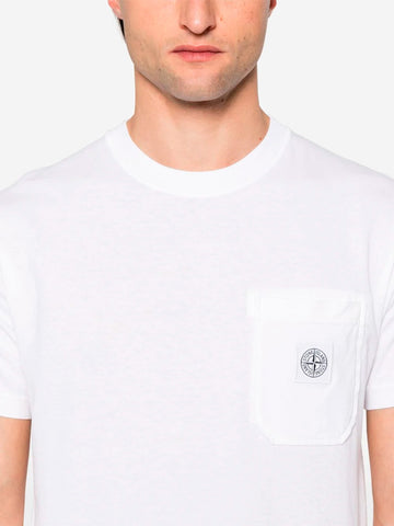 STONE ISLAND T-shirt bianca slim fit con patch Compass Bianco