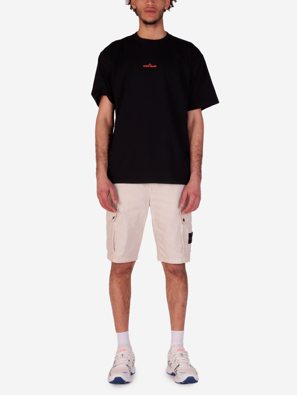 STONE ISLAND T-shirt nera con stampa Compass Camo e logo Nero Urbanstaroma
