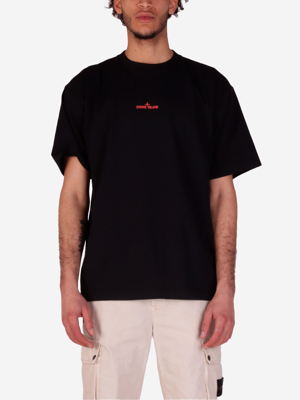 STONE ISLAND T-shirt nera con stampa Compass Camo e logo Nero Urbanstaroma