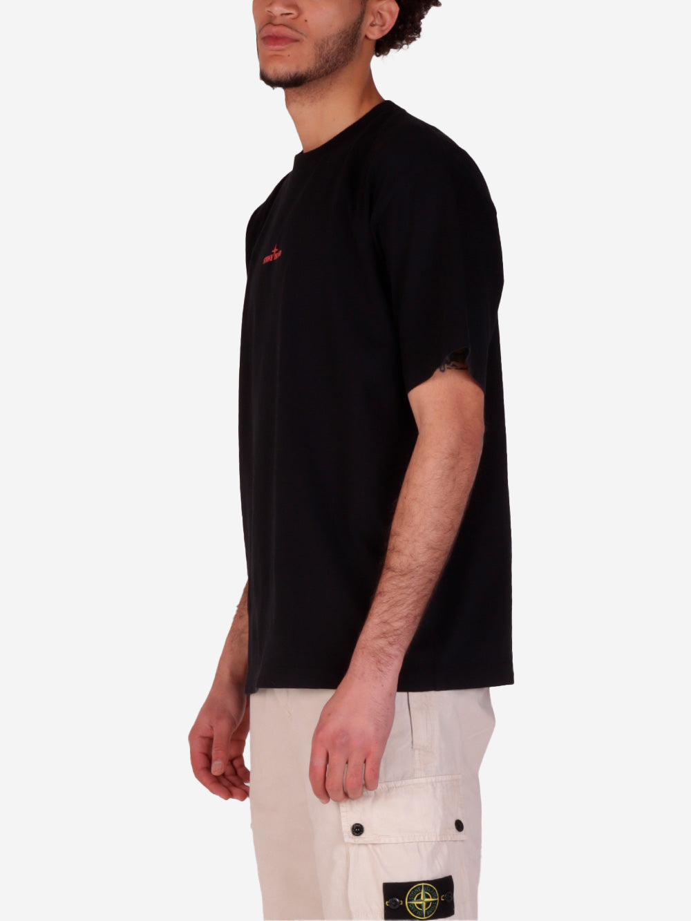 STONE ISLAND T-shirt nera con stampa Compass Camo e logo Nero Urbanstaroma
