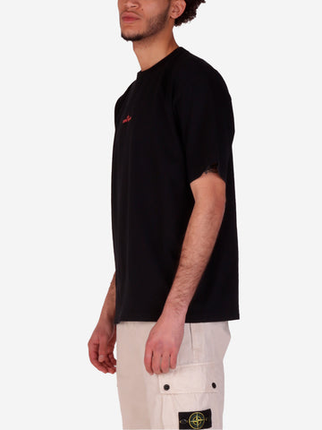 STONE ISLAND T-shirt nera con stampa Compass Camo e logo Nero