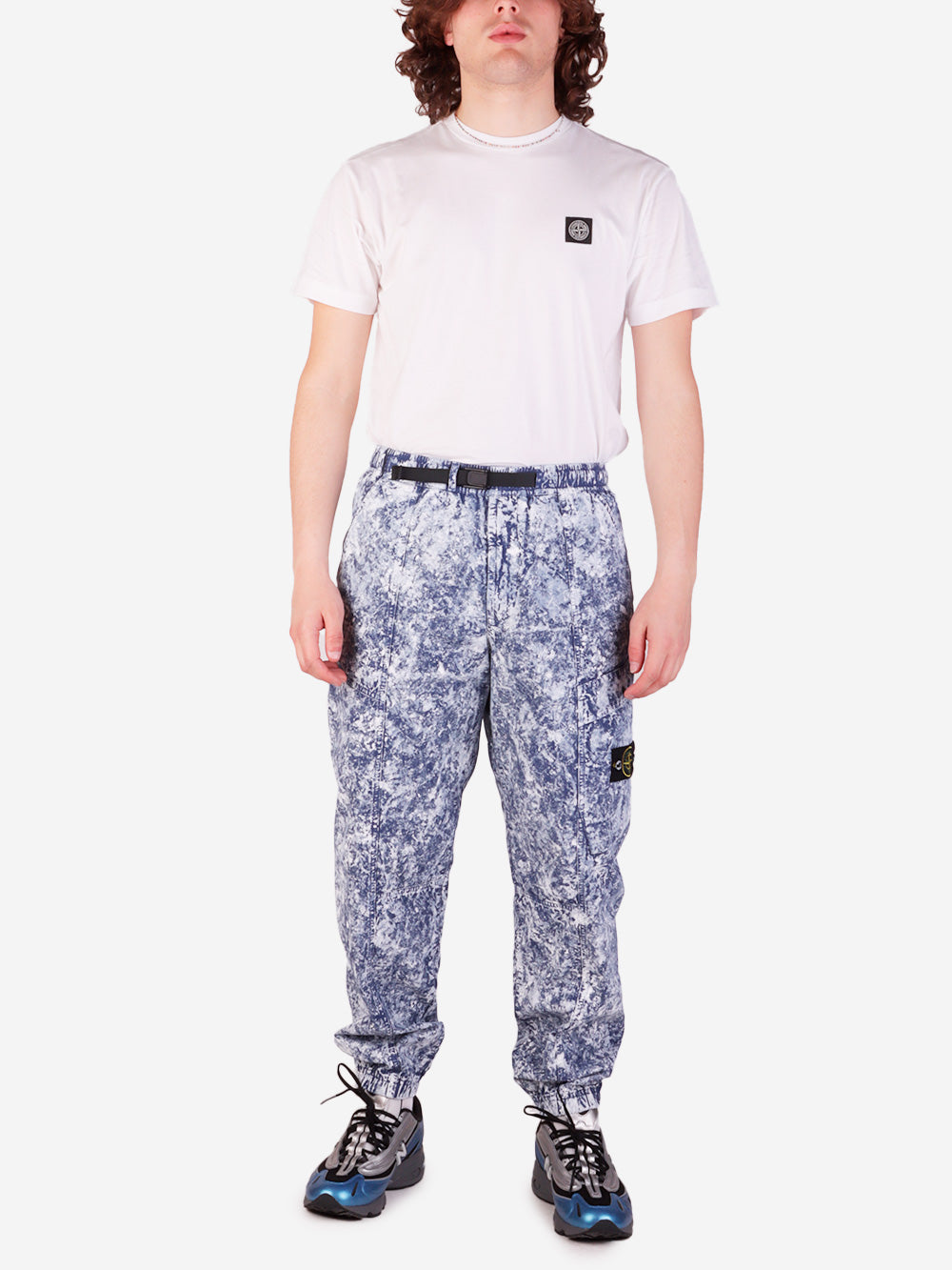 STONE ISLAND Pantaloni in tela 'White Pigment' con badge Bleu Marine Urbanstaroma
