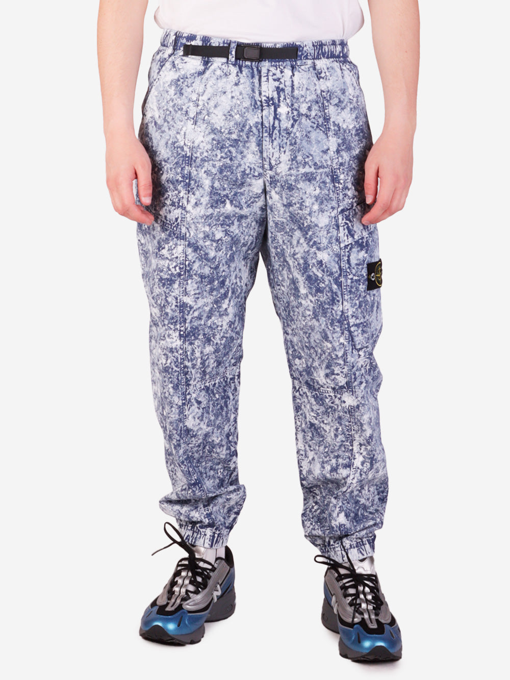 STONE ISLAND Pantaloni in tela 'White Pigment' con badge Bleu Marine Urbanstaroma