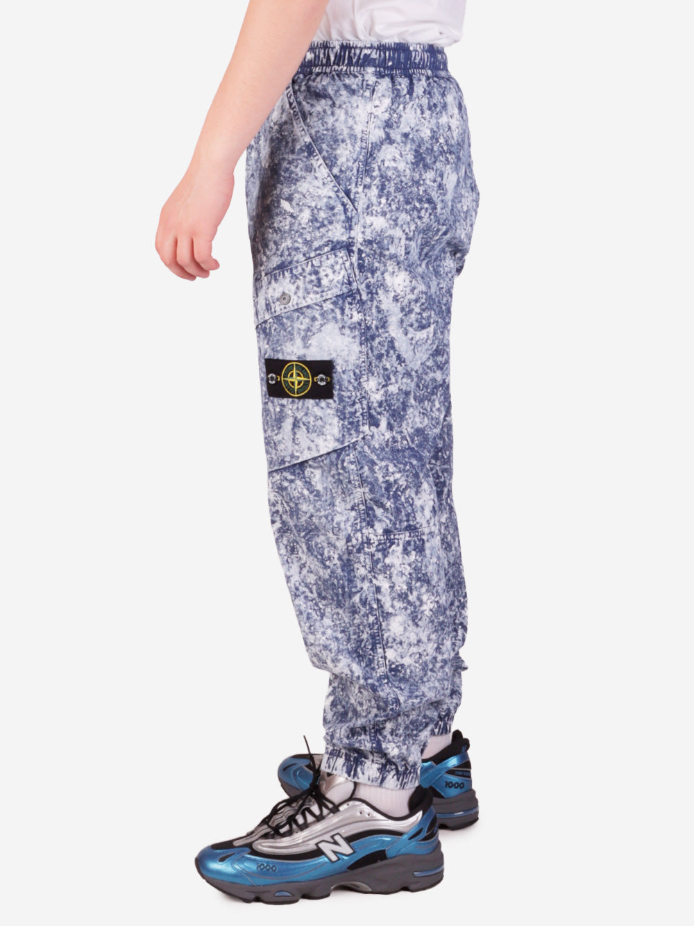 STONE ISLAND Pantaloni in tela 'White Pigment' con badge Bleu Marine Urbanstaroma
