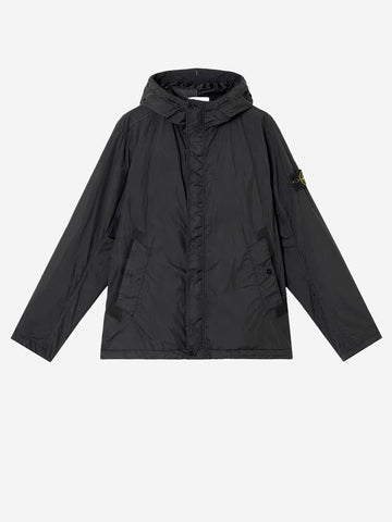 STONE ISLAND Giacca nera in nylon con cappuccio Nero