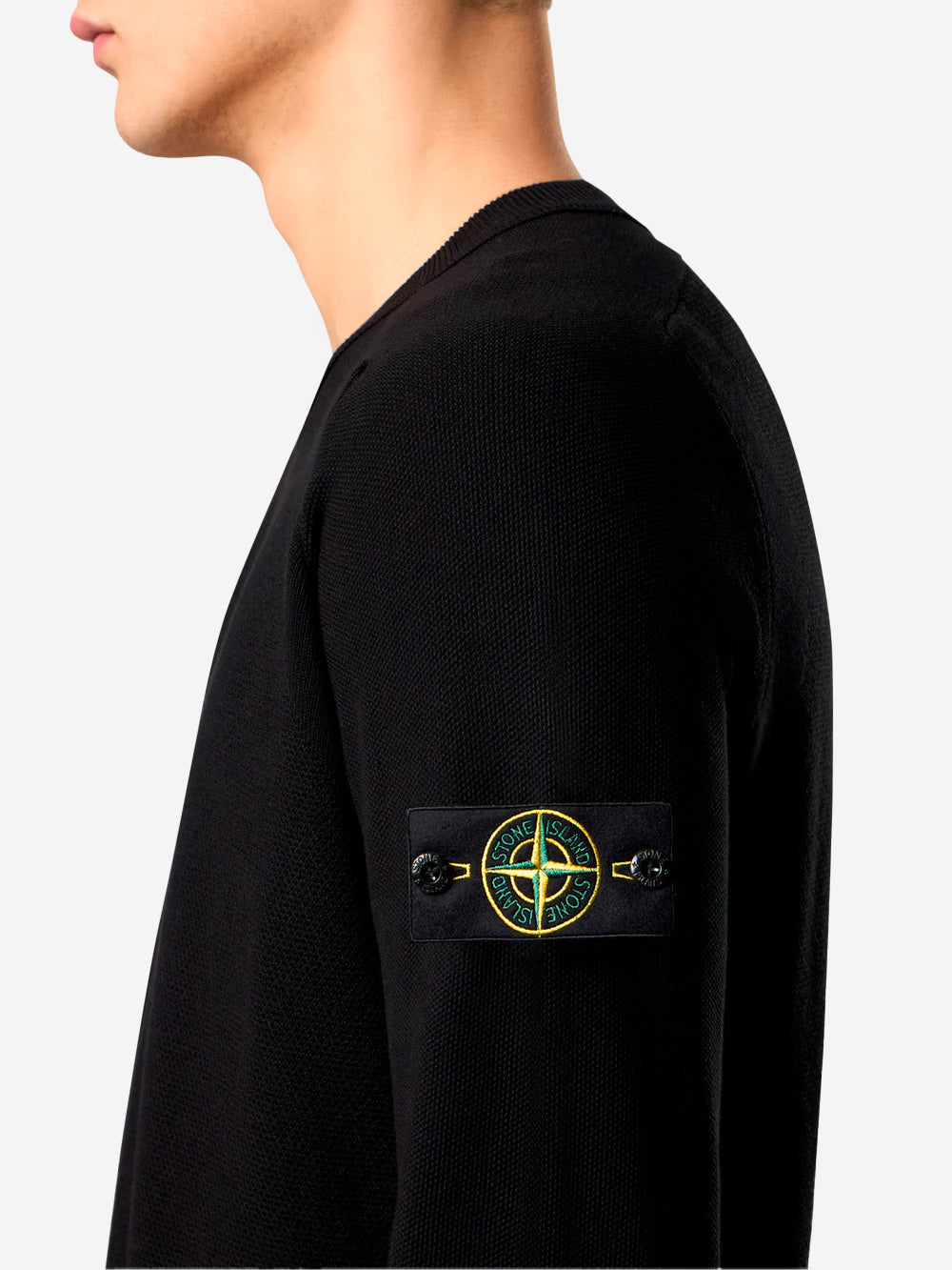 STONE ISLAND Pullover nero in cotone con logo Compass Nero Urbanstaroma