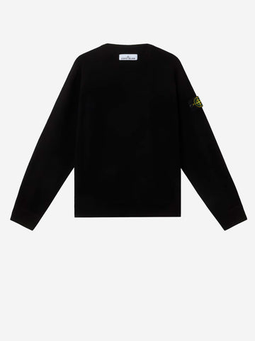 STONE ISLAND Pullover nero in cotone con logo Compass Nero