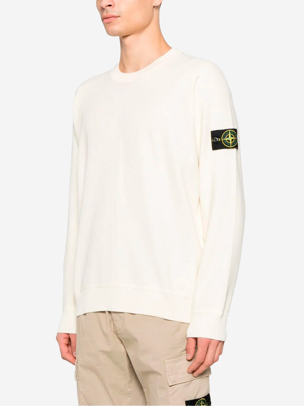 STONE ISLAND Pullover avorio in cotone con logo Compass avorio Urbanstaroma