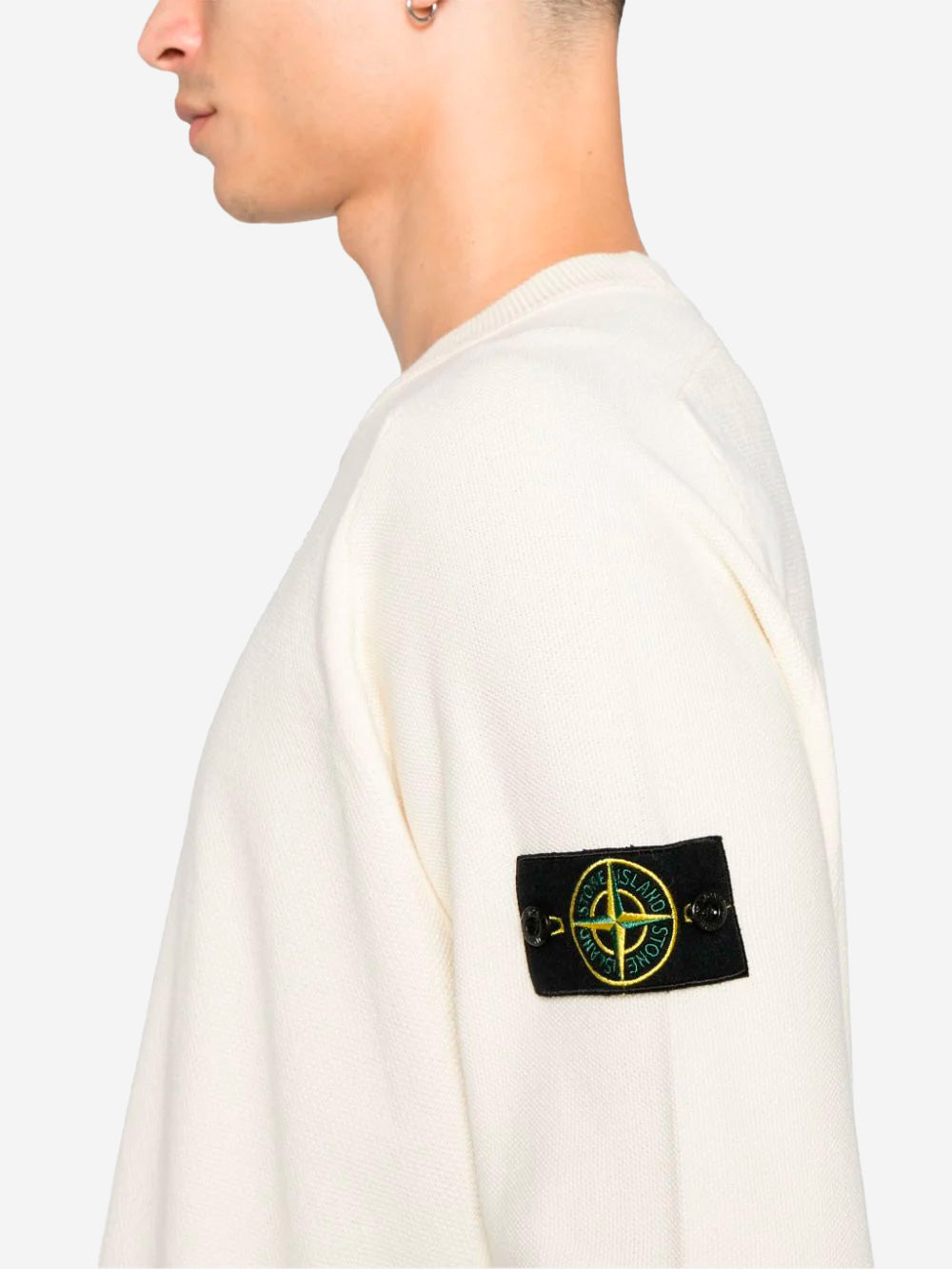 STONE ISLAND Pullover avorio in cotone con logo Compass avorio Urbanstaroma