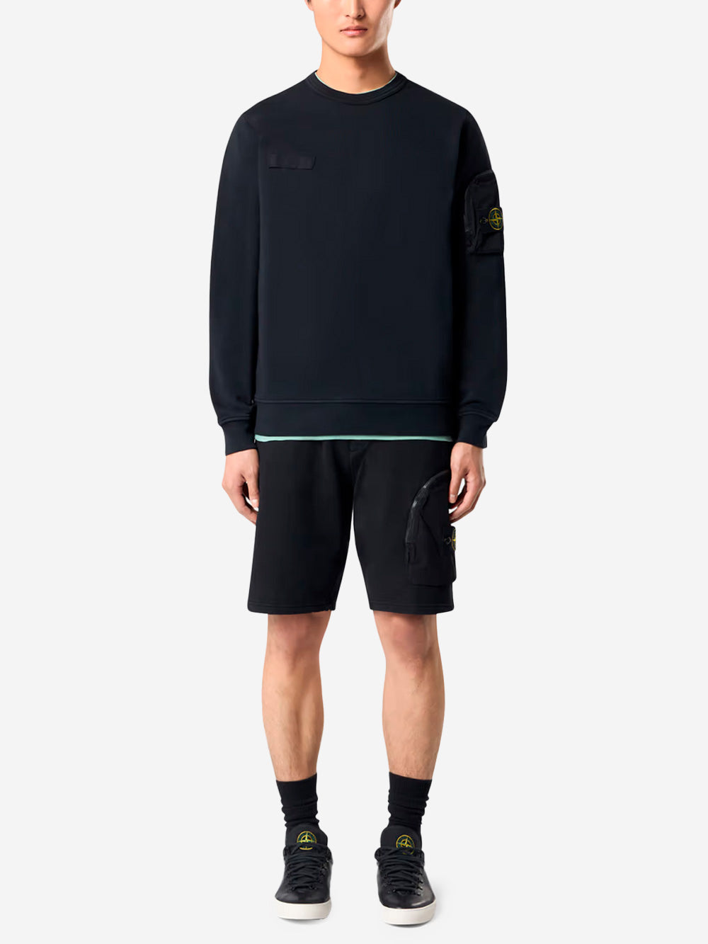 STONE ISLAND Felpa girocollo in cotone fleece nero Nero Urbanstaroma