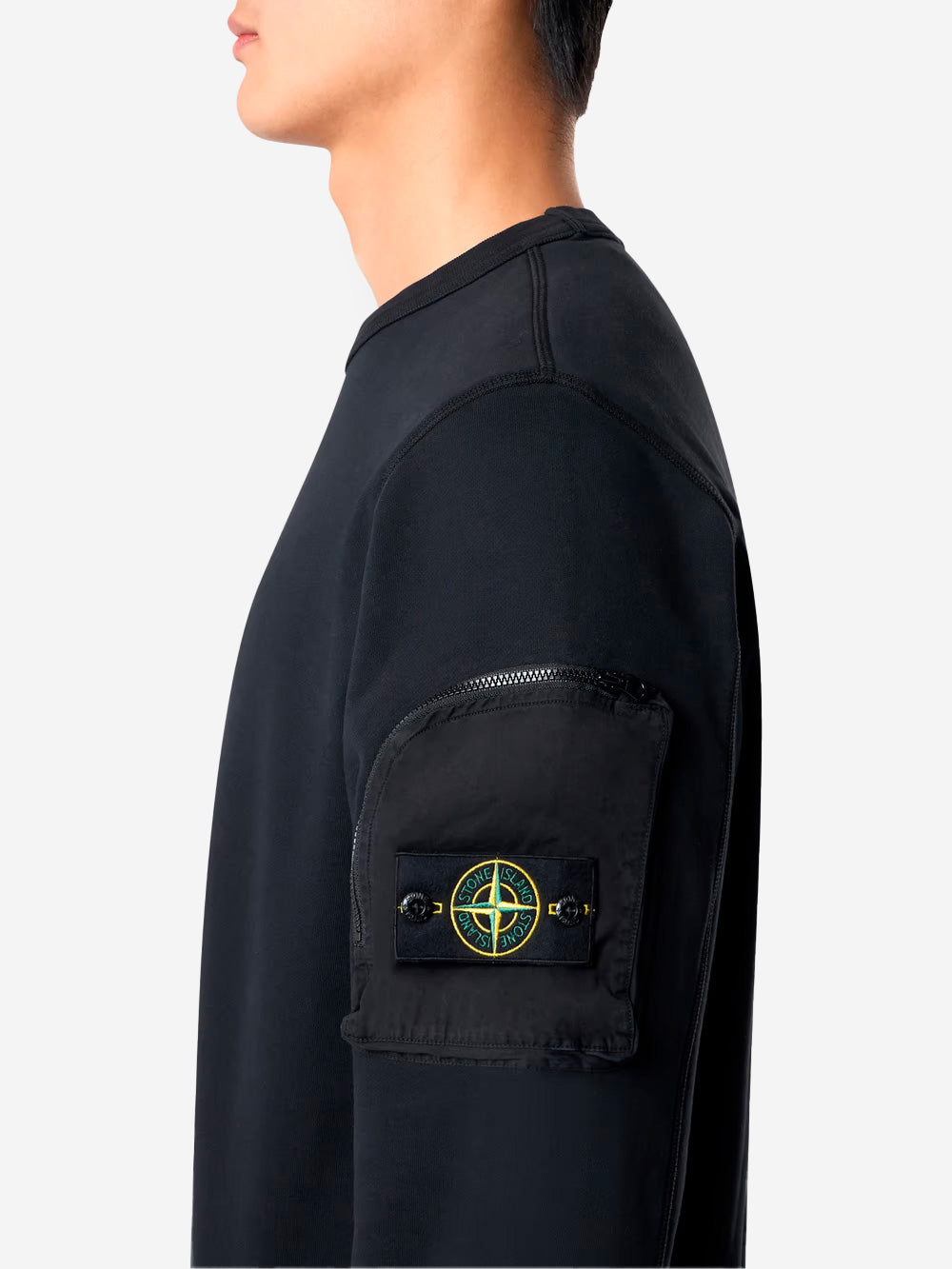 STONE ISLAND Felpa girocollo in cotone fleece nero Nero Urbanstaroma