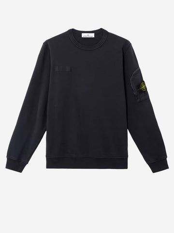 STONE ISLAND Felpa girocollo in cotone fleece nero Nero