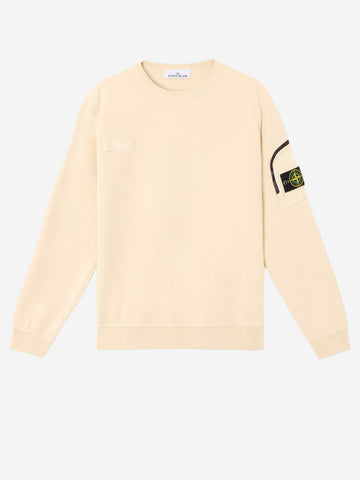 STONE ISLAND Felpa girocollo in cotone fleece beige Avena