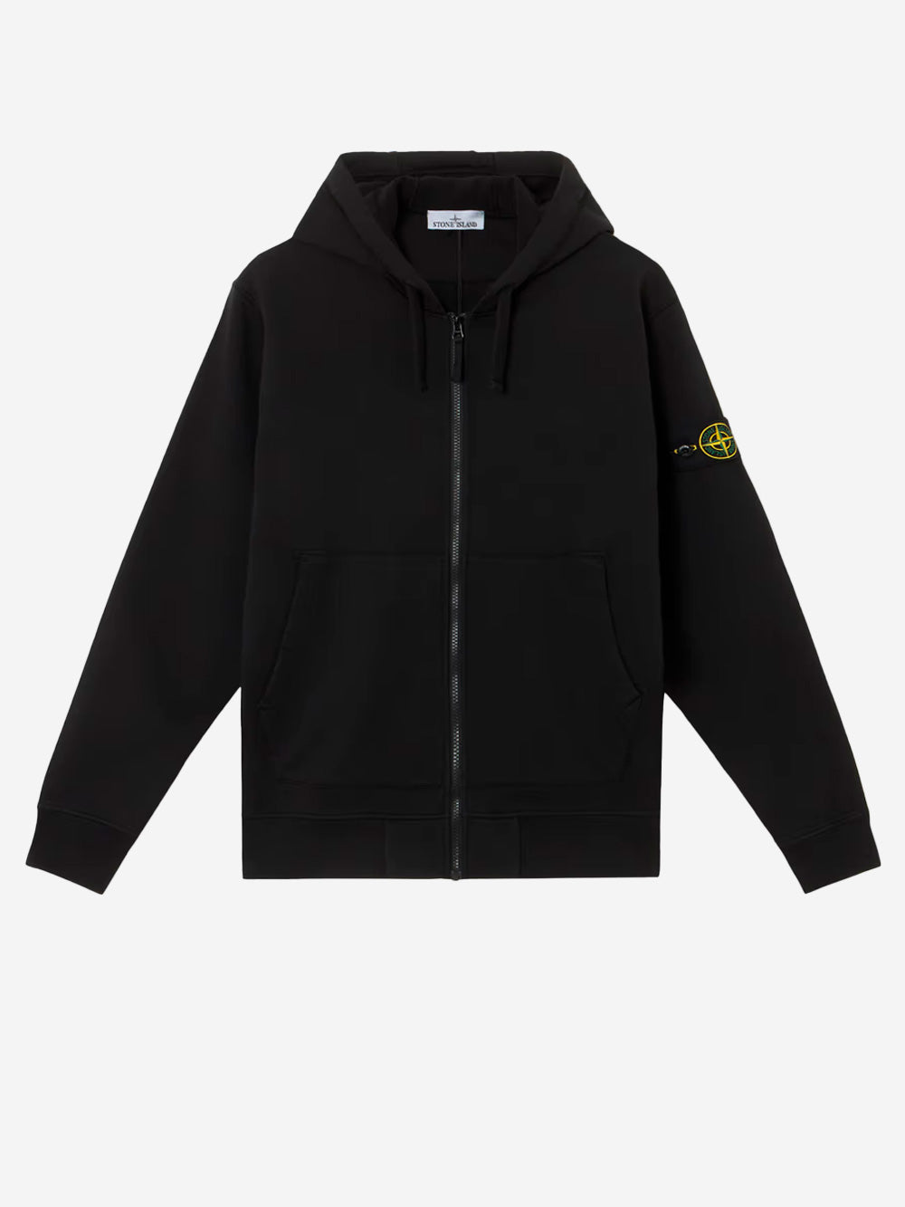 STONE ISLAND Felpa in cotone con cappuccio e zip nera Nero Urbanstaroma