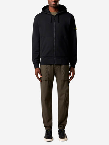 STONE ISLAND Felpa in cotone con cappuccio e zip nera Nero