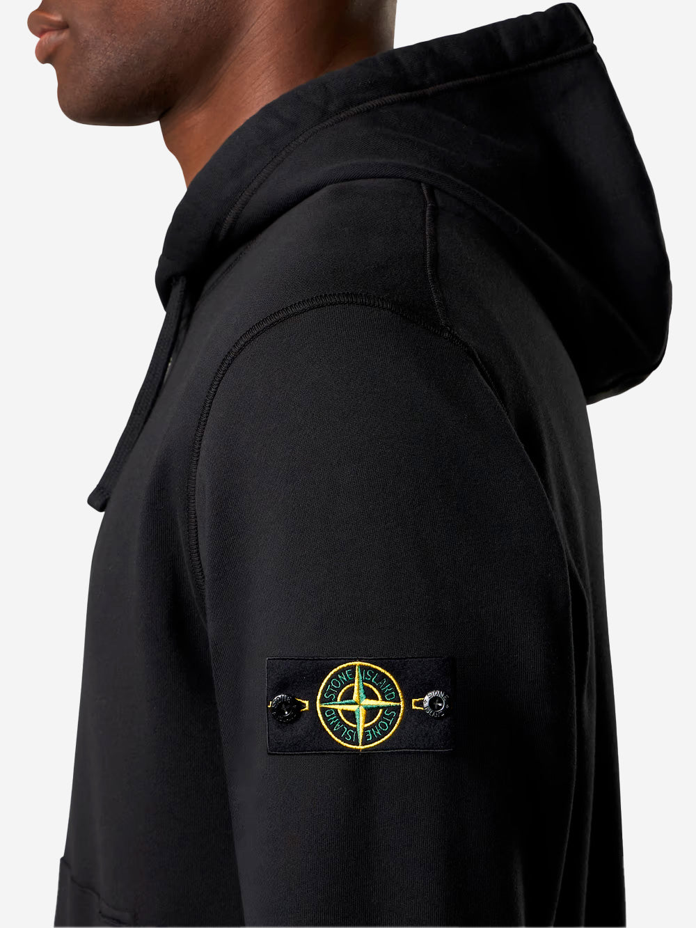 STONE ISLAND Felpa in cotone con cappuccio e zip nera Nero Urbanstaroma