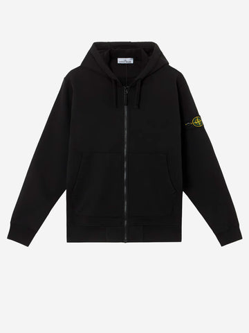 STONE ISLAND Felpa in cotone con cappuccio e zip nera Nero