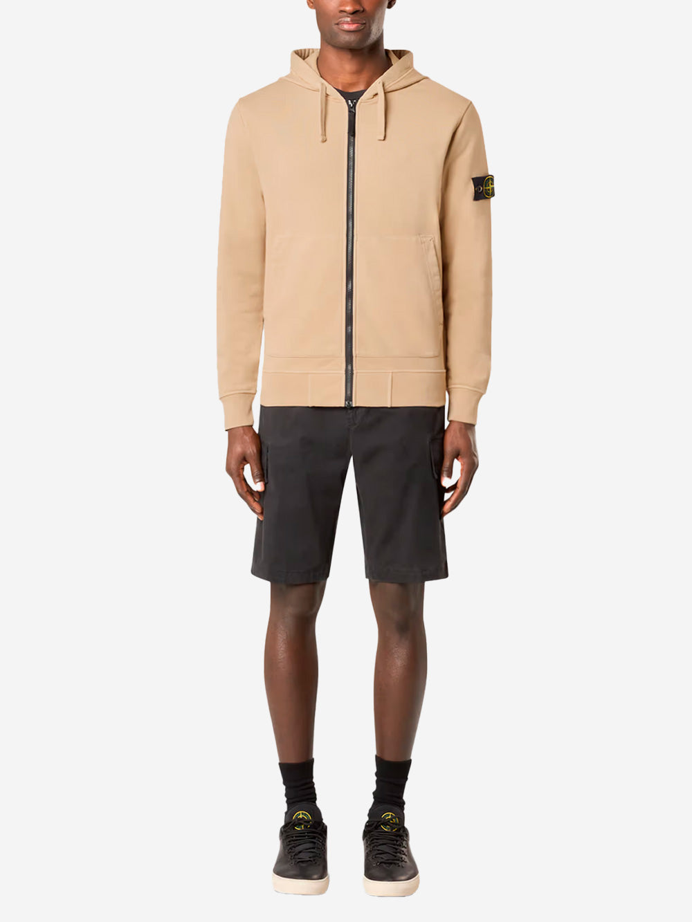 STONE ISLAND Felpa in cotone con cappuccio e zip beige Deserto Urbanstaroma