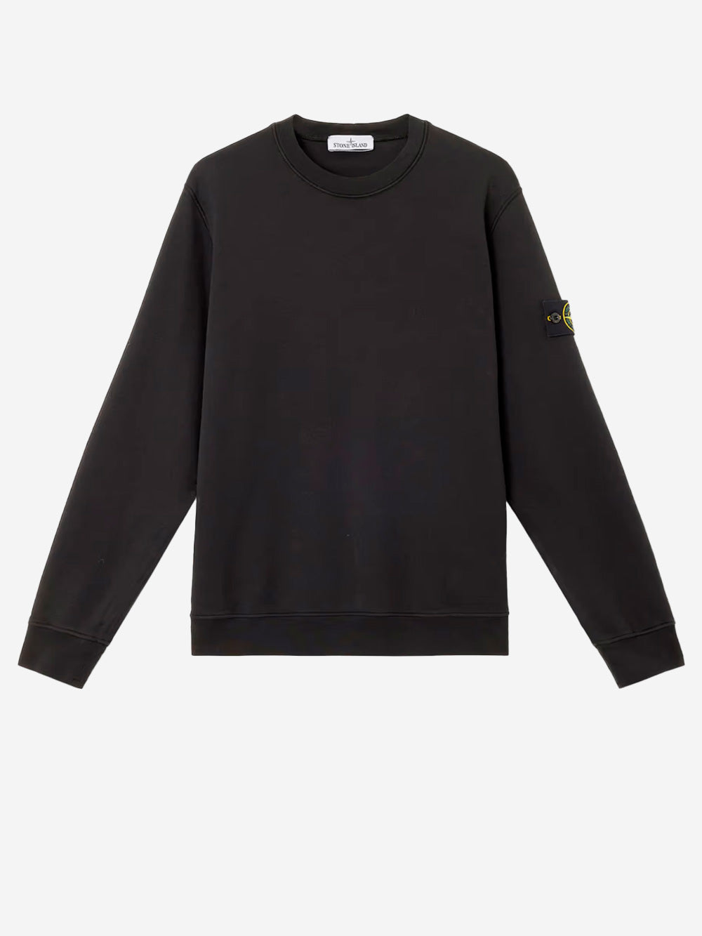 STONE ISLAND Felpa nera girocollo in cotone con badge Nero Urbanstaroma