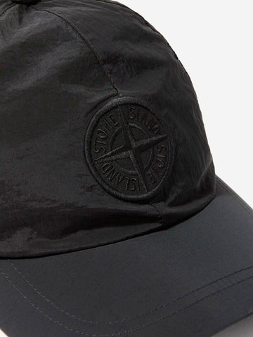 STONE ISLAND Cappellino nero in nylon con logo Nero