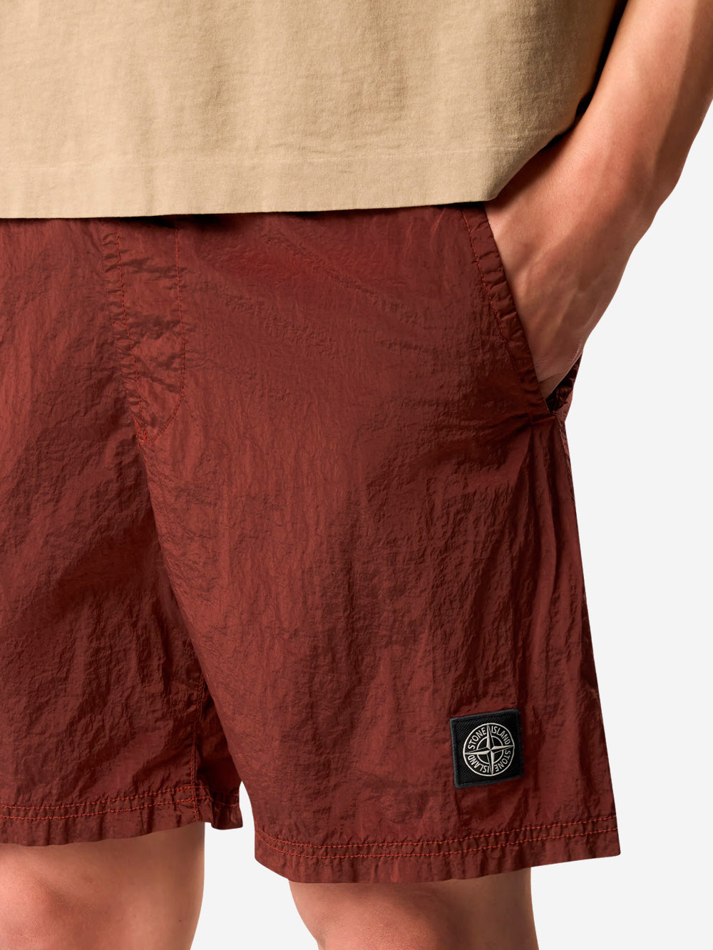 STONE ISLAND Costume da bagno rame con tasche e logo Compass Rame Urbanstaroma