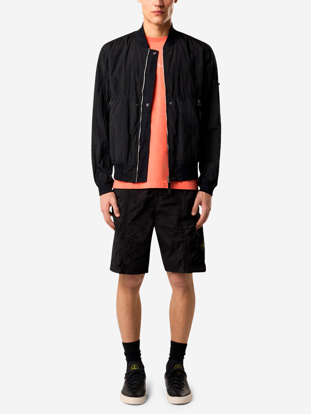 STONE ISLAND Bermuda cargo nylon metal neri con badge Compass Nero Urbanstaroma