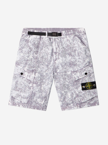 STONE ISLAND Shorts cargo con motivo pigmentato all-over e cintura Grigio perla