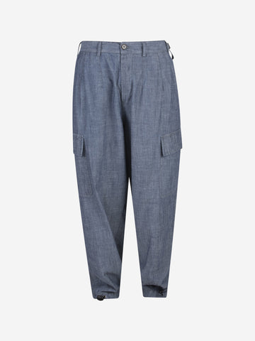 UNIVERSAL WORKS Pantaloni cargo in chambray di cotone Blu