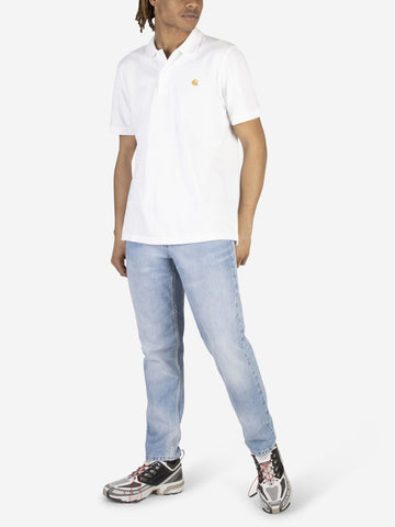 CARHARTT WIP Polo Chase in cotone piquet Bianco